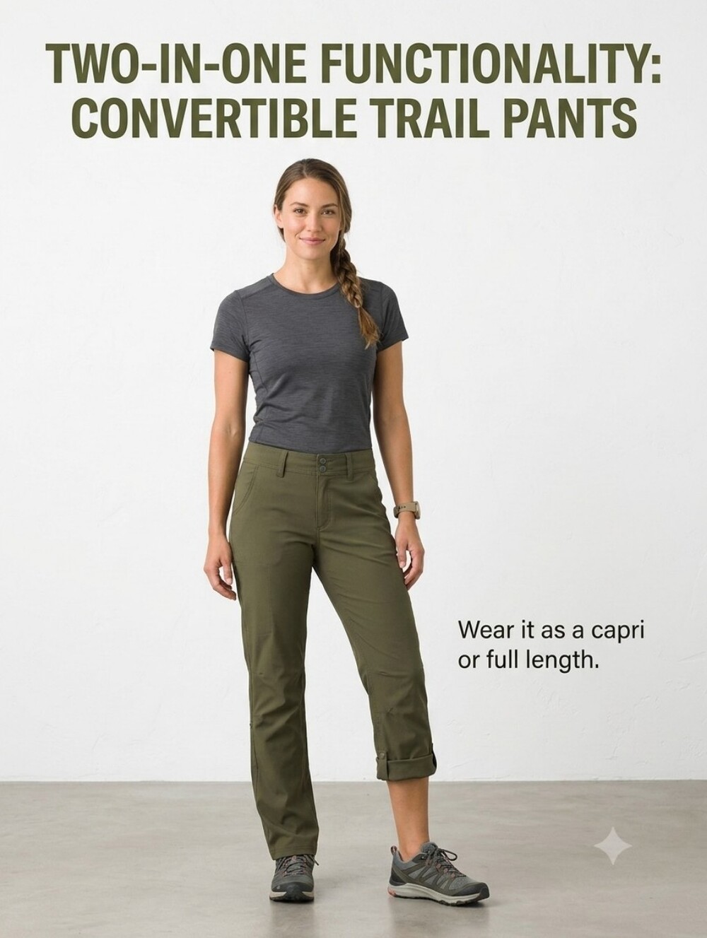 NWOT prAna Halle Roll Up Hiking Pants Olive Green Sz 14 Stretch Zion Gorpcore